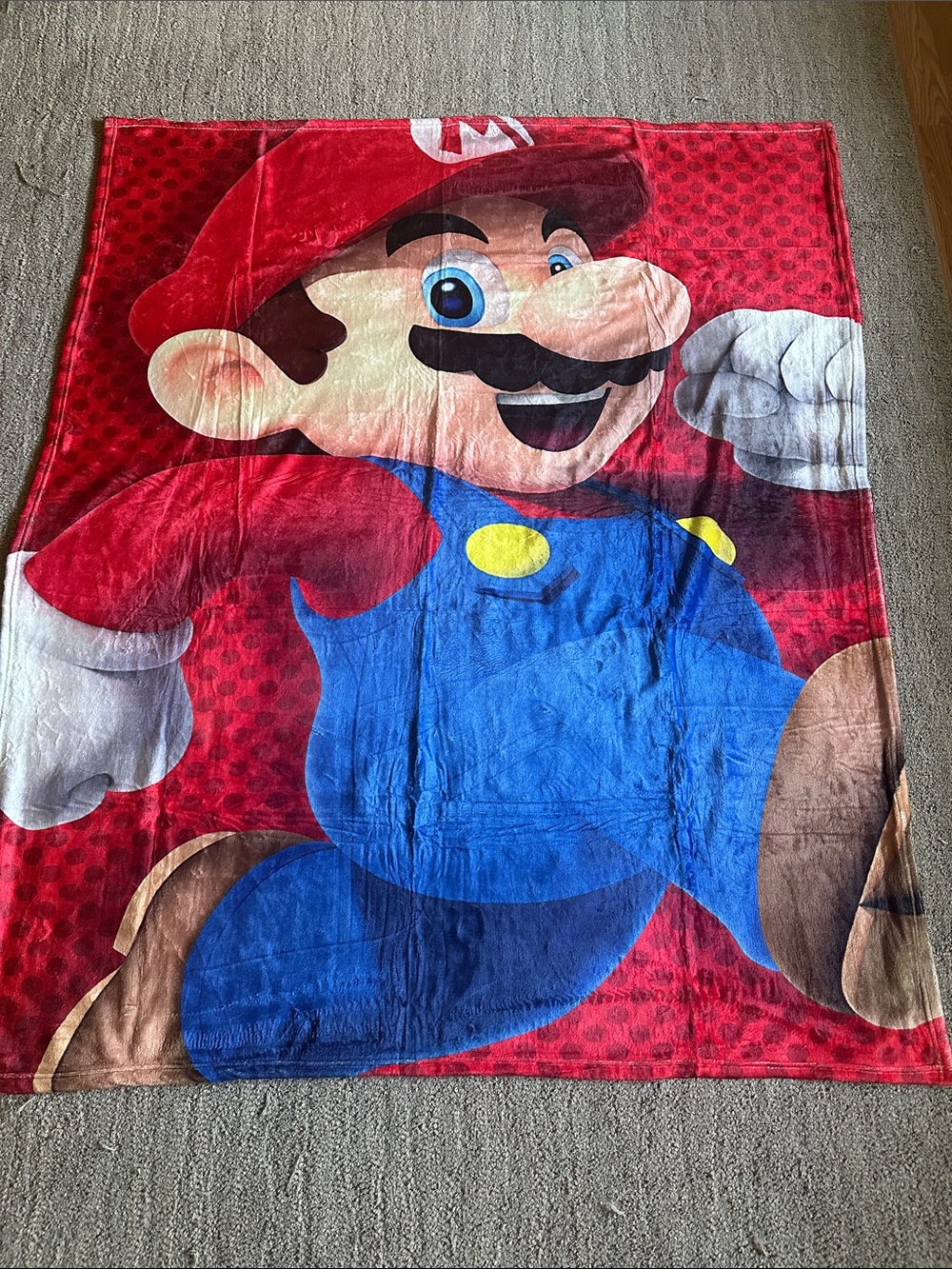 Mario Character Plush Throw Blanket - Red/Blue